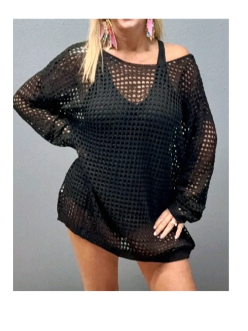 NWT Rebel Raven Black open knit crochet tunic blouse - Picture 3 of 8